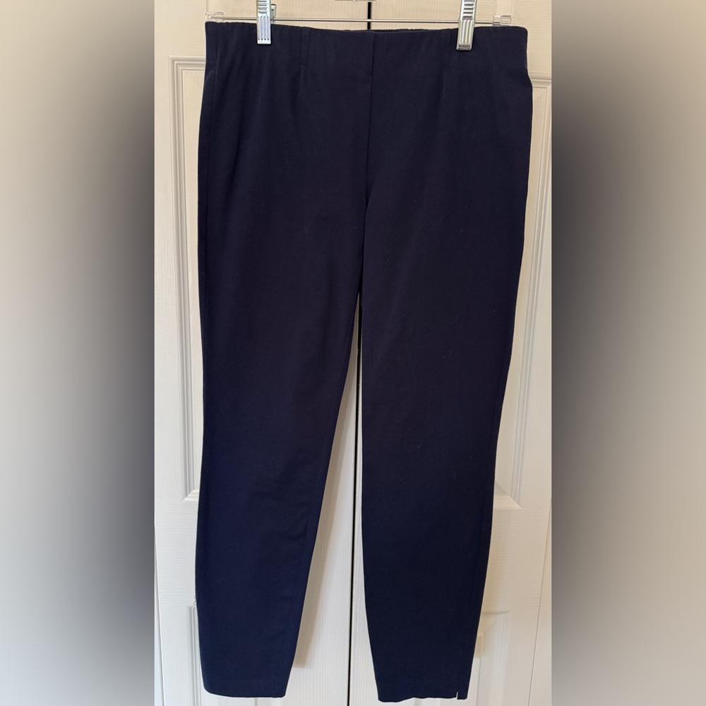 NAVY BLUE Ankle Pants Stretch Minimalist Trousers Pull-On Flat Front Skinny NWT